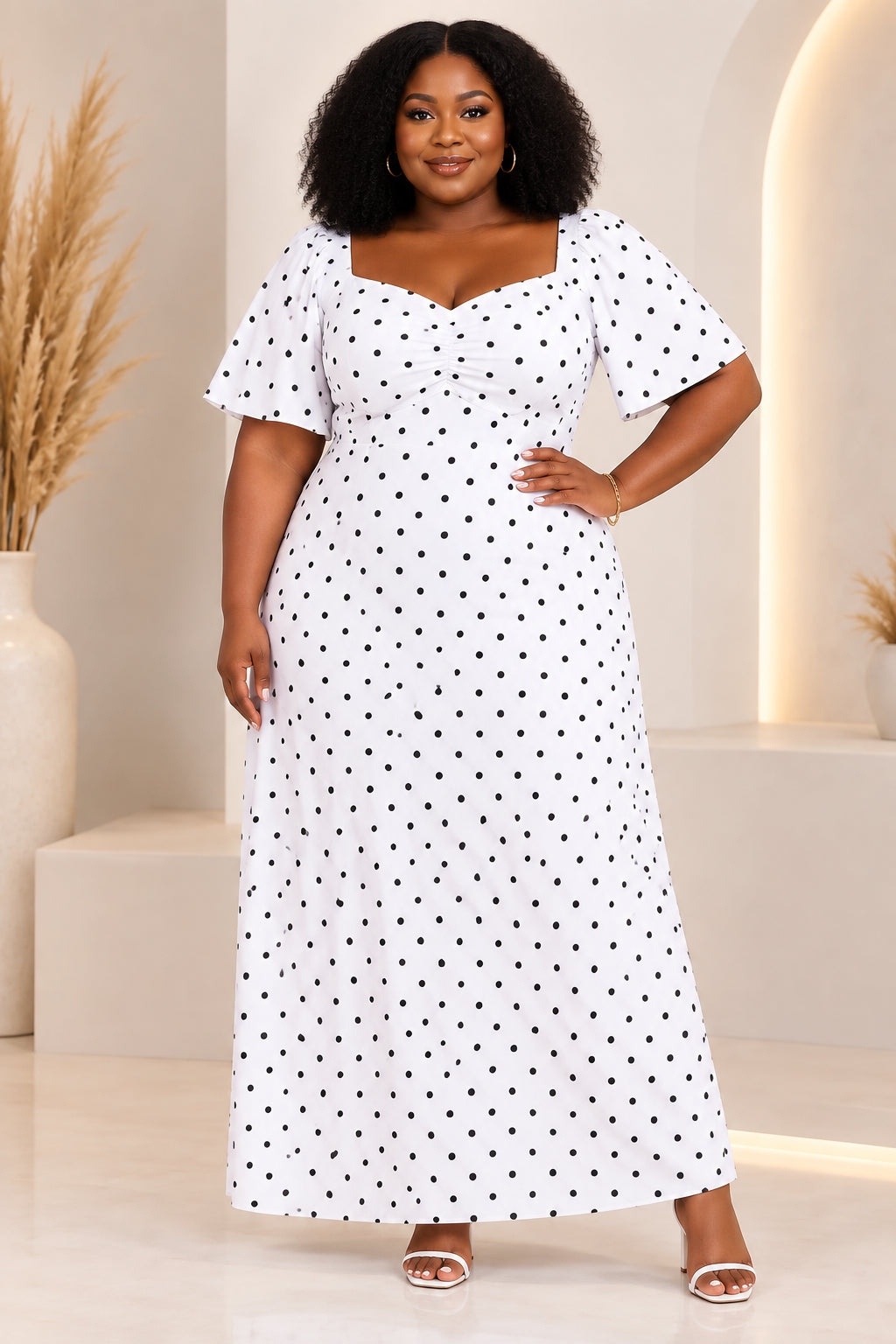 Polka Dot Crepe Dress- Plus Size:46/50, 300GHS