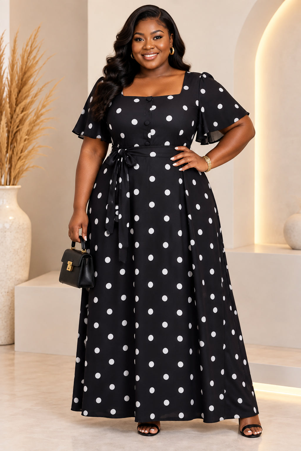 Plus Size Polka Dot Crepe Dress -SIZE:46/50, 300GHS